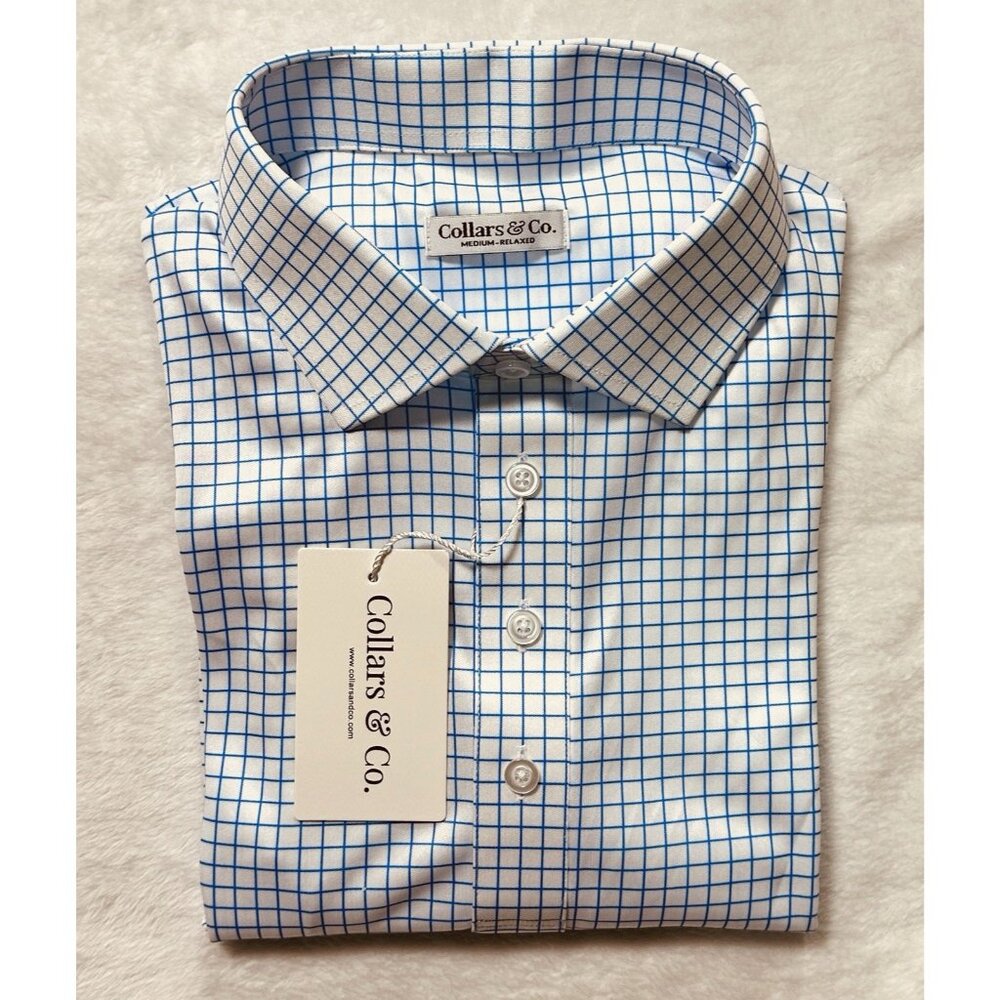 Collars & Co. The Original Dress Polo Sz M Relaxed Blue-Grid Performance NWT - Picture 11 of 11